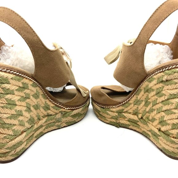 TORY BURCH Platform High Heel Shoes Brown Green Womens Size 10 M Rope Leather - Picture 5 of 11